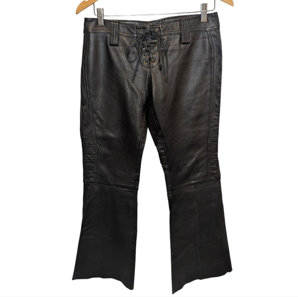 Whet Blu Black Lace-Up Leather Pants Size 6 - Picture 3 of 10